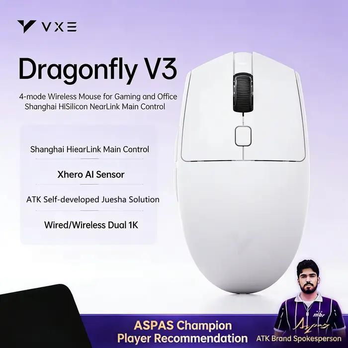 Souris sans fil ATK VXE Dragonfly V3 Pro, 4 modes, double 1K, 520 mAh, capteur PAW3395SE/Xhero AI, l