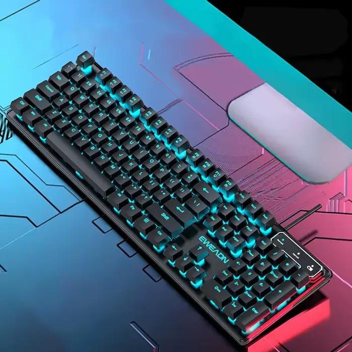 EWEADN Clavier de jeu mécanique filaire 104 touches rétroéclairage rvb, clavier ergonomique silencie