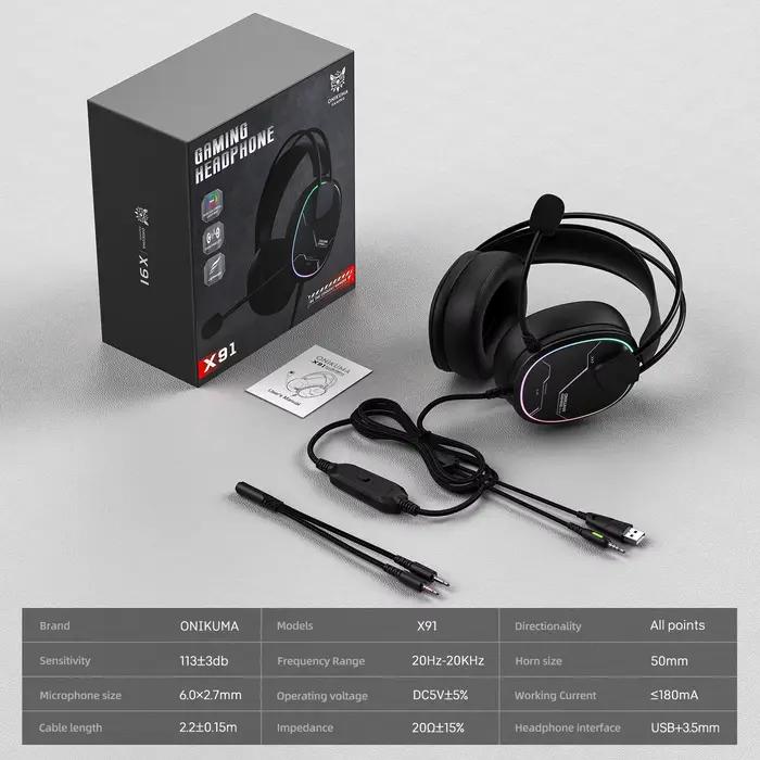 ONIKUMA X91 casque de jeu son Surround Hi-Fi/carte son USB pour PC PS casque de jeu filaire concepti