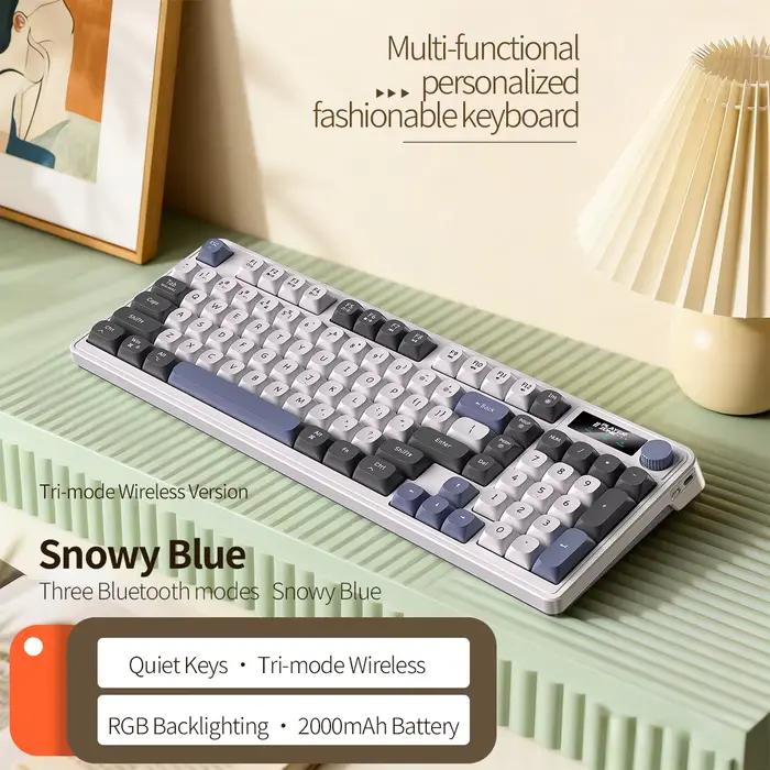 Clavier sans fil à 98 touches, commande par bouton rotatif, BT/2.4g/filaire, rétroéclairage LED RGB,