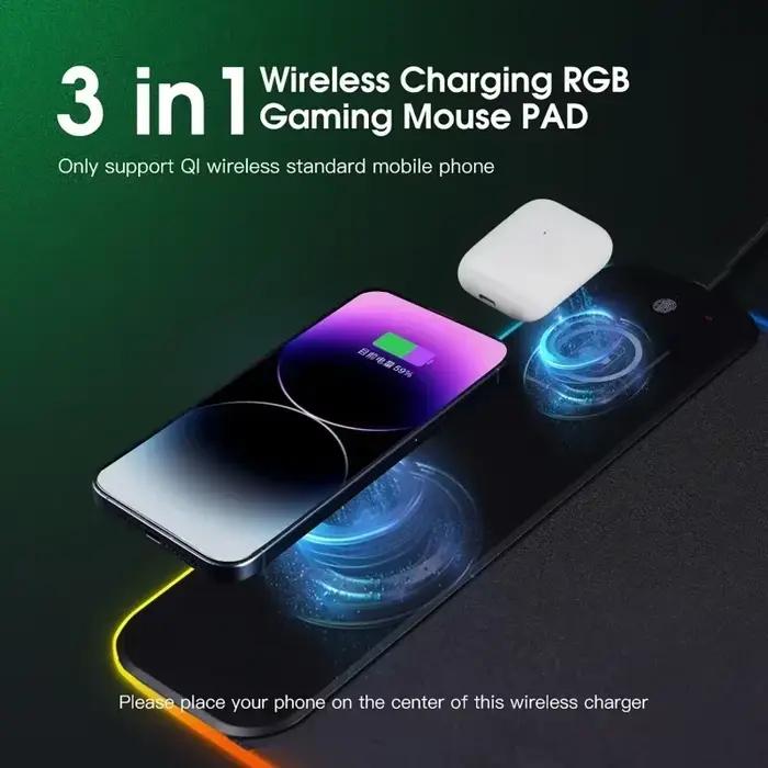 Tapis de souris RGB 3-en-1 avec charge magnétique sans fil