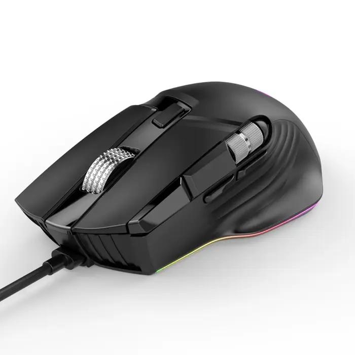 Souris de jeu filaire RGB 7 modes d'éclairage Doubles molettes de défilement Macro programmable 1200-12400 DPI Conception ergonomique pour joueur PC