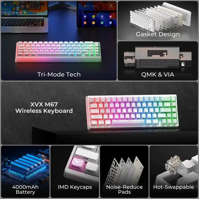 XVX M67 clavier mécanique JadeStone avec capuchons de touches IMD-Tech joint échangeable à chaud