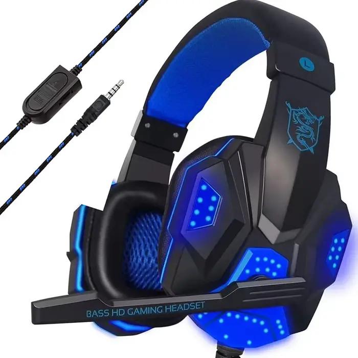Casque de jeu réglable 3,5mm avec microphone à réduction de bruit 120° pour PS4 PS5 Xbox Smartphone PC Blanc Bleu Rouge