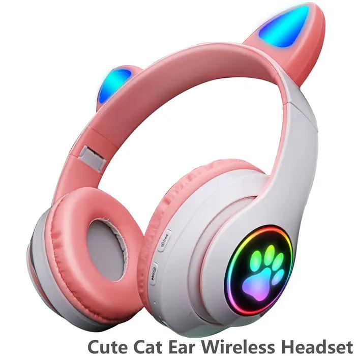 Écouteurs sans fil Bluetooth avec oreilles de chat roses