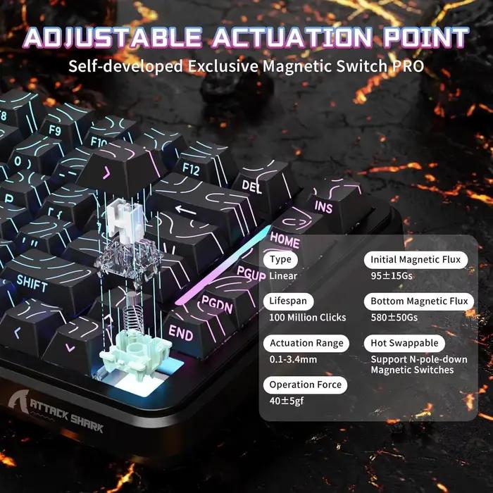 ATTACK SHARK X82 Pro HE 75% Clavier de jeu sans fil magnétique