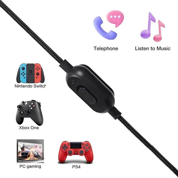 Câble audio pour casque de jeu long de 2 m pour Logitech G Pro X G433 G233 avec contrôle du volume et du micro
