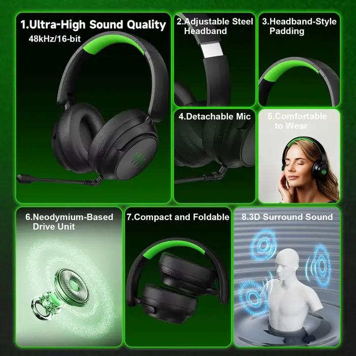 Casque de jeu sans fil pour Xbox/PC/Switch Game/Chat Audio