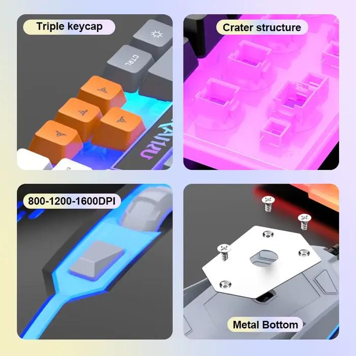Clavier et clavier simples souris RAIKU T26 clavier lumineux à trois tons souris filaire mécanique tactile souris de jeu ensemble de clavier