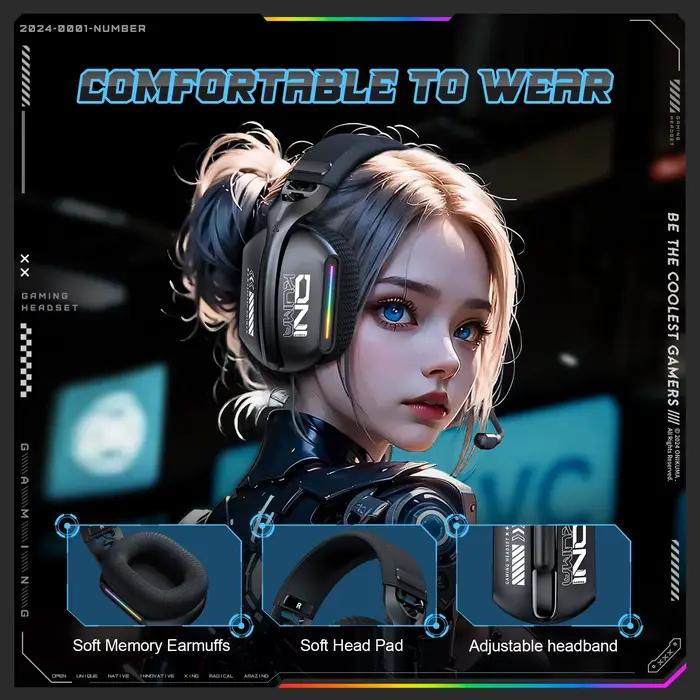 Casque de jeu sans fil Onikuma Gt808 à trois modes avec micro
