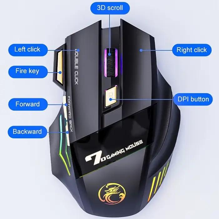 Souris de jeu sans fil USB IMICE GW-X7 3200 ug I mode touristes Rechargeable 7 prédire 2.4 mesurz