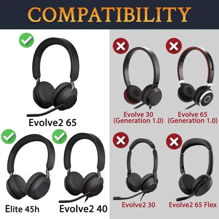 Coussinets d'oreille de remplacement confortables pour casque sans fil supra-auriculaire Jabra Evolve2 65/40/Elite 45h