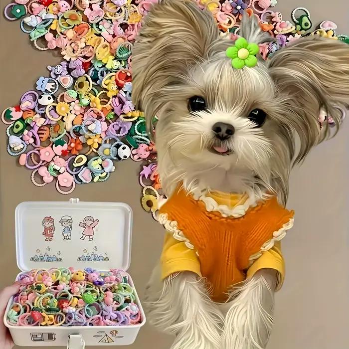 Ensemble d'accessoires pour poils d'animaux, bandeaux et attaches pour cheveux, motifs de fleurs, de nœuds, de fruits et de petits animaux mignons, adaptés aux chiens et aux chats (accessoires pour ch