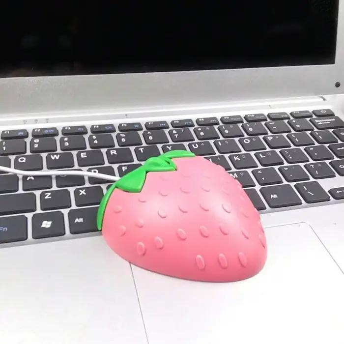 Souris filaire USB rose fraise ergonomique pour ordinateur de bureau et portable, design moderne pour gamer et professionnel, cadeau idéal pour filles