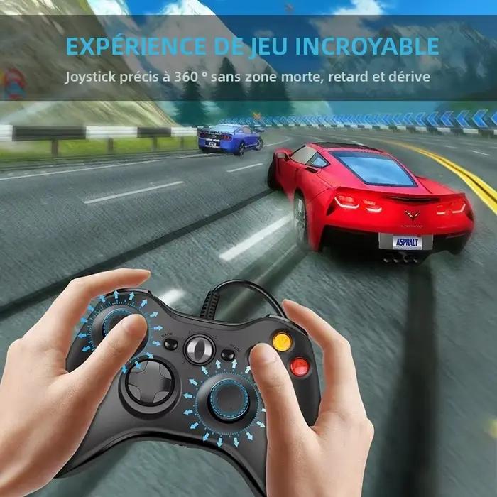 Manette de jeu filaire USB pour Xbox 360, manette de jeu PC Windows 7/8/10, double vibration, bouton Accueil central, câble USB de 2 mètres, joystick pour console et ordinateur