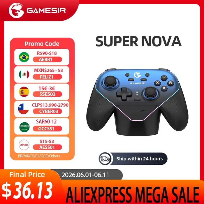Manette sans fil Gamesir Super Nova T4N Nova Pro Bluetooth Joystick Effet Hall pour PC Nintendo Switch Android iOS Occasions Spéciales Polyvalente