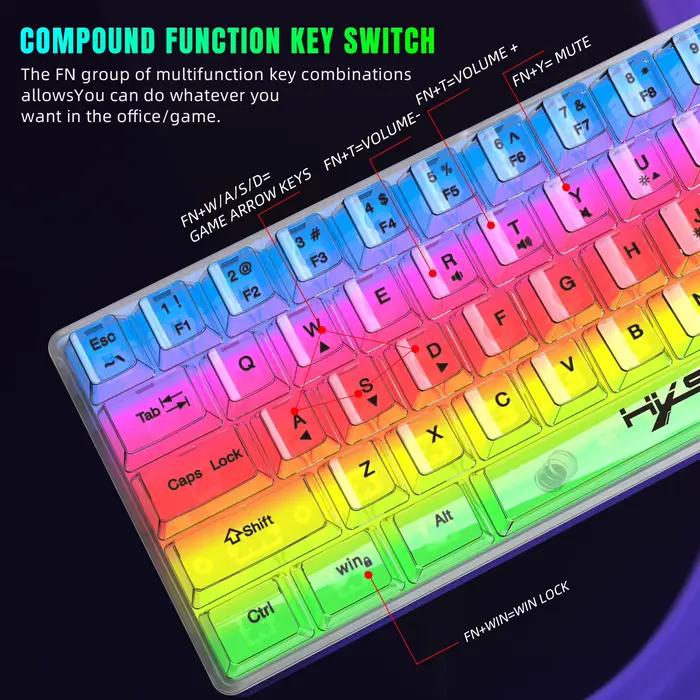 HXSJ 60% clavier de jeu Transparent filaire