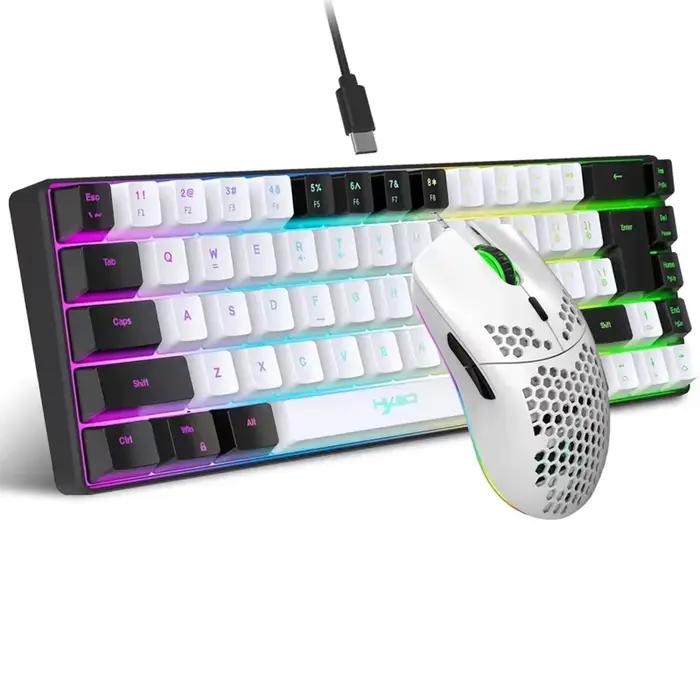 Mini clavier filaire ergonomique à 68 touches avec rétroéclairage rvb et souris optique
