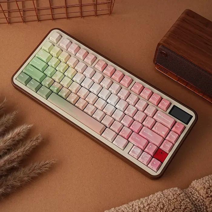 Capuchons de touches de clavier mécaniques en PBT avec éclairage latéral pour gamers et développeurs, disponibles en français, anglais, allemand, espagnol, japonais, arabe, ambre, beige, bronze, crème, cyan, gris foncé, gris clair, kaki, marron, rose clair, orange