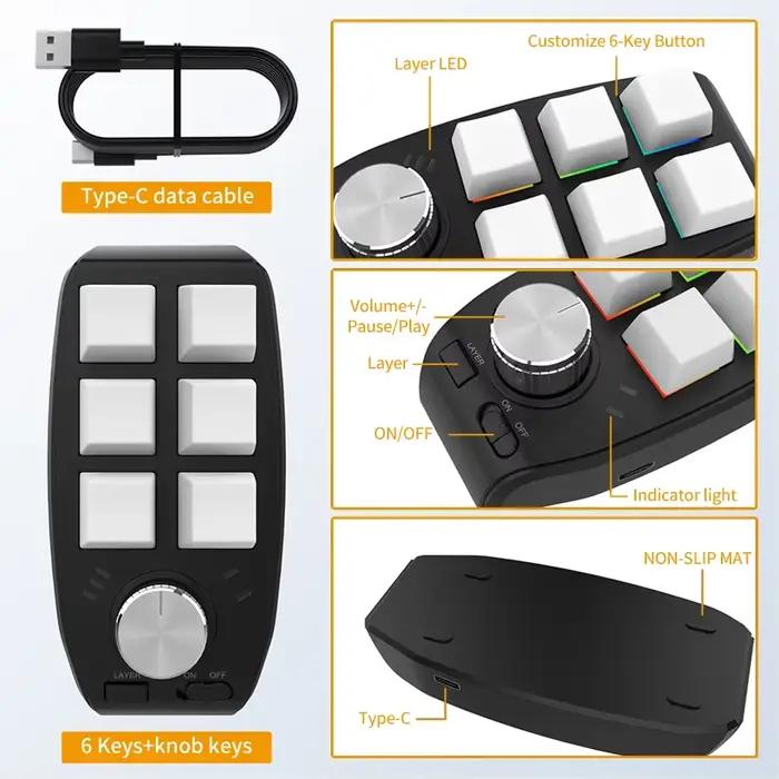 Clavier Bluetooth 6 touches 1 bouton rotatif USB