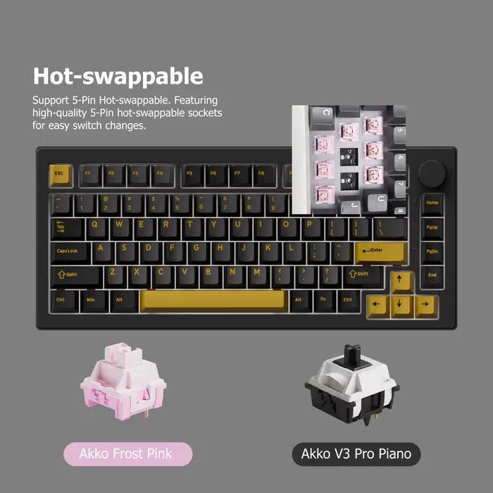 Akko 5075 V3 clavier 75% ANSI-US avec Volume échangeable à chaud rvb USB type-c filaire/2.4g et BT5.0