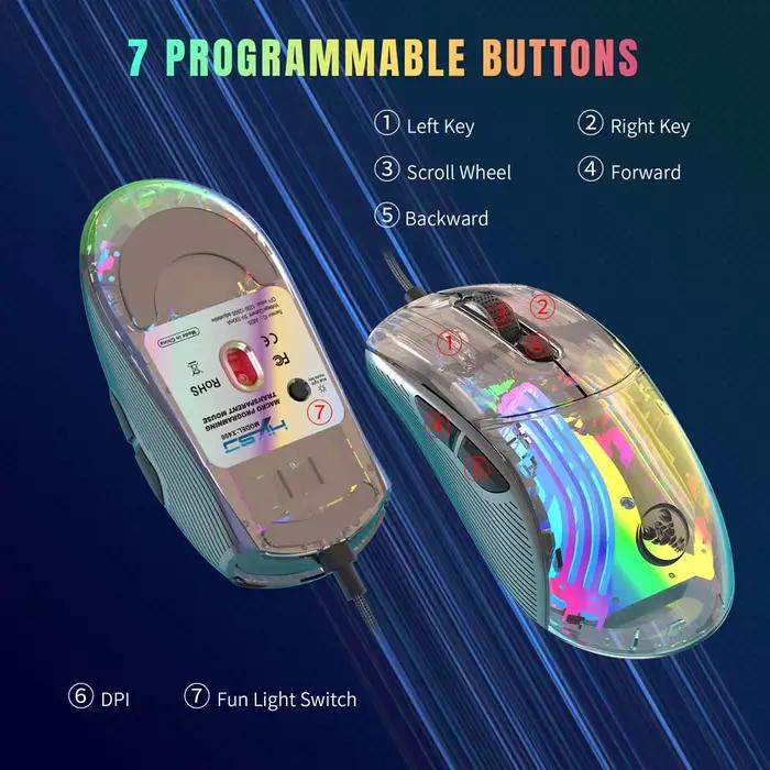 Souris transparente RGB lumière colorée