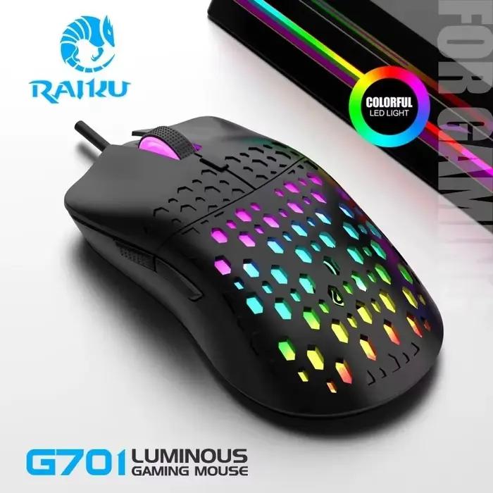 Souris Filaire RaiKu G701 6 Boutons Éclairage Coloré pour Jeux et Travail Bureau Occasions Spéciales Blanc Gris Noir