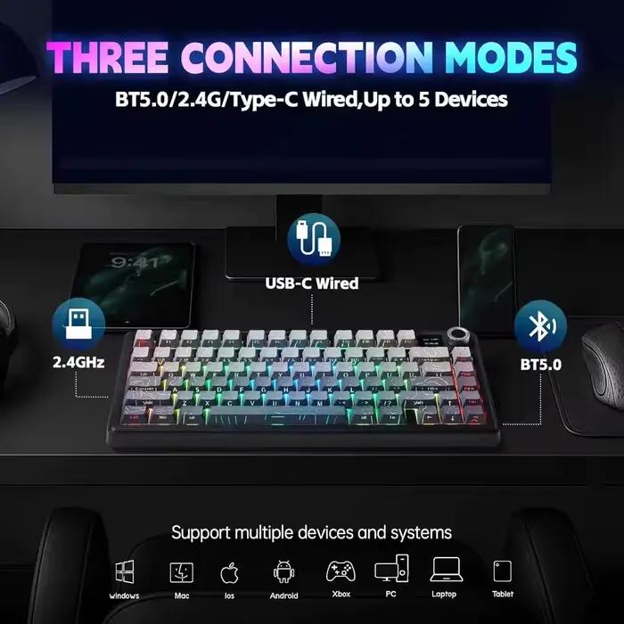 Clavier mécanique AULA F75 MAX 75% filaire/Bluetooth/2.4G