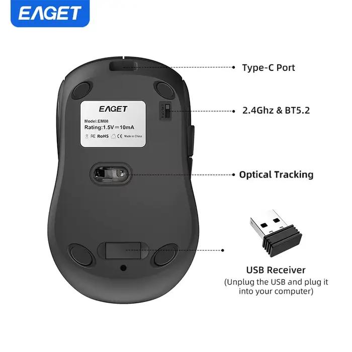 Eaget-Souris sans fil Bluetooth 5.2