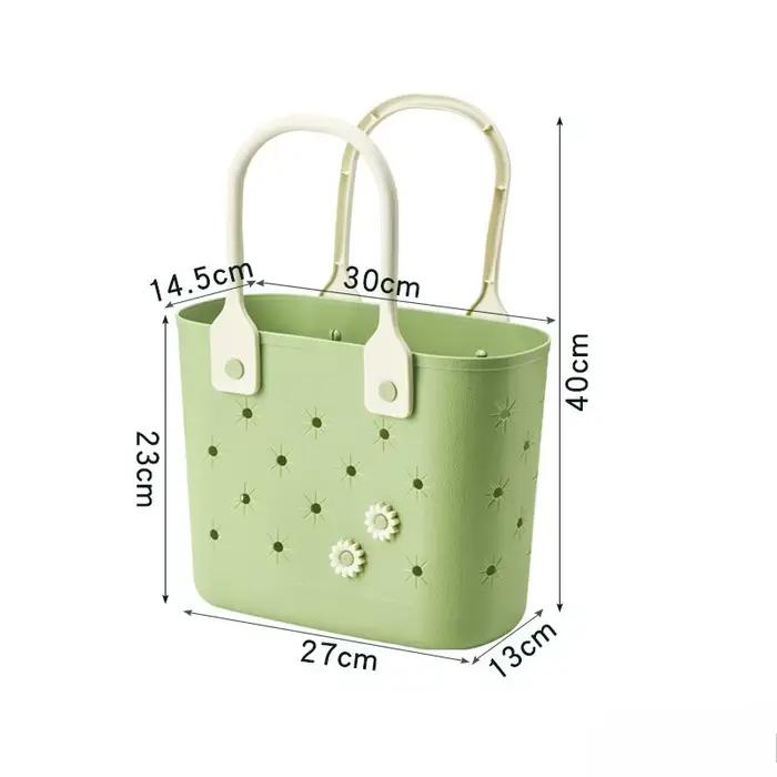 Panier de pique-nique portable pour usage extérieur et domestique avec fond souple, drainage et rangement pour articles de toilette et articles de salle de bain