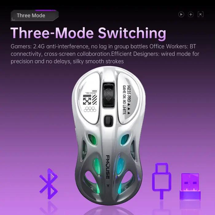 FMOUSE M235Pro souris sans fil Bluetooth e-sports trois modes ordinateur portable jeu de bureau RGB creux léger modélisation de voiture de sport