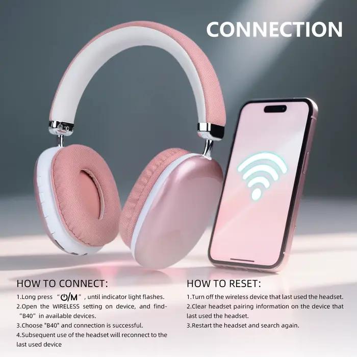 Casque sans fil rose B40 Bluetooth 5.3