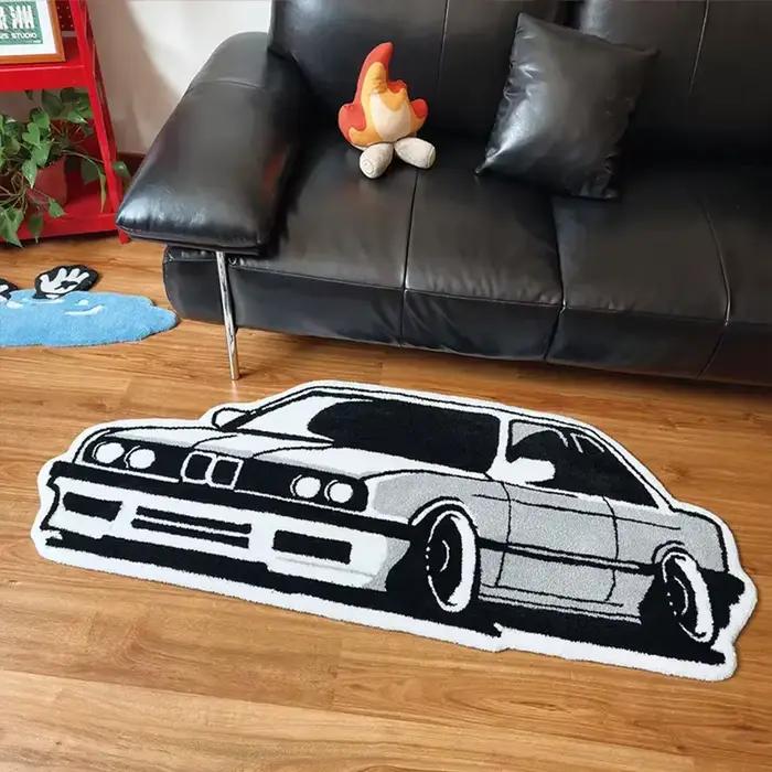 Tapis de chambre pour garçons, tapis décoratif en forme de voiture, cadeau pour les amoureux des voitures, décoration intérieure, tapis de chevet doux et moelleux, Polyester fine fluff, conception Wilton, PVC antidérapant, multicolore, tailles variées, chambre enfant, salon, hôtel, anniversaire, Noë