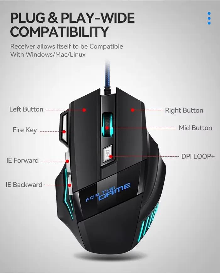 Souris de jeu USB hyperspeed rétro-éclairée ergonomique avec rétro-éclairage RVB pour joueurs professionnels et amateurs, idéale pour les sessions de jeu prolongées et les compétitions en ligne