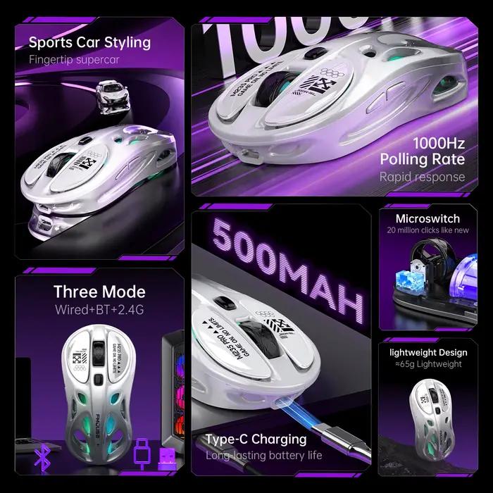 FMOUSE M235Pro souris sans fil Bluetooth e-sports trois modes ordinateur portable jeu de bureau RGB creux léger modélisation de voiture de sport