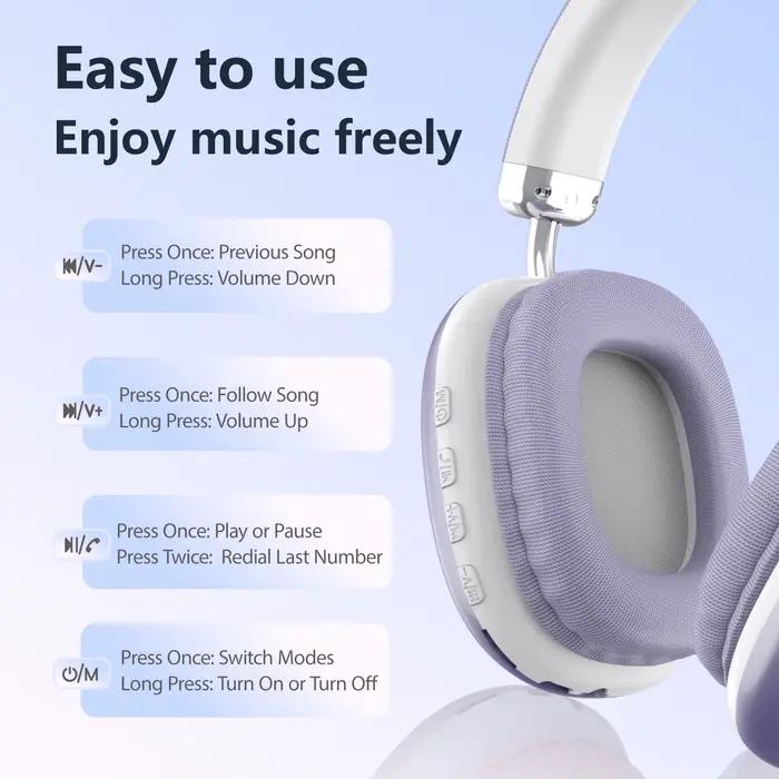 Casque Bluetooth sans fil supra-auriculaire HiFi pour musique et jeux
