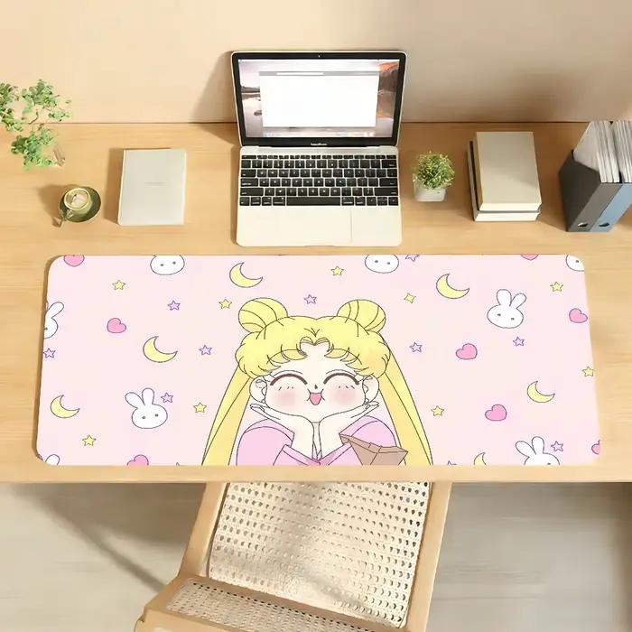 Tapis de souris mignon de dessin animé S-Sailor M-moon-S, tapis d'ordinateur antidérapant en caoutchouc pour gamer, tapis de bureau décoratif pour ordinateur portable, grand format