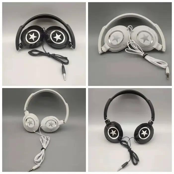 Casque audio filaire flexible Hi-Fi Stéréo Supra-auriculaire Noir Blanc avec suppression du bruit Pliable