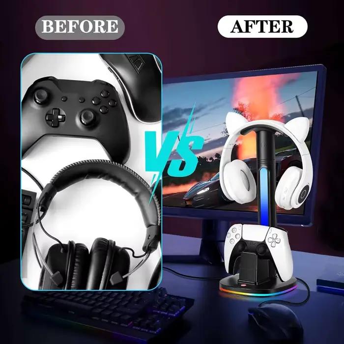 Station de charge de contrôleur avec support de casque RGB