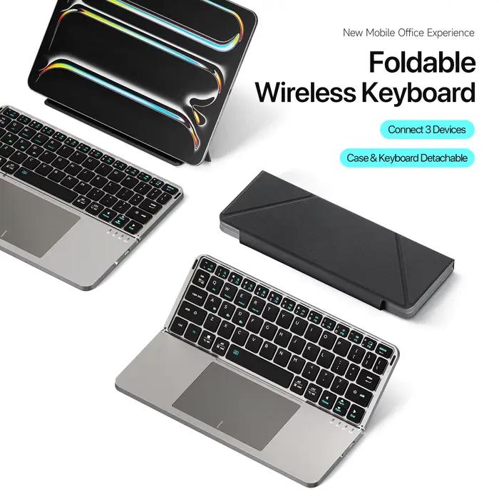 DUX DUCIS clavier pliable Bluetooth 5.0 avec pavé tactile et support de téléphone pour téléphones tablettes PC iOS Android Windows Mac