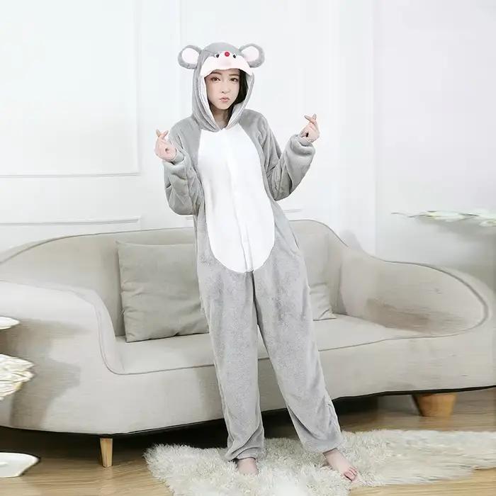 Souris grise Kigurumi Onesies adulte pyjamas ensemble femmes Animal une pièce Cosplay souris Homewear combinaisons Costume