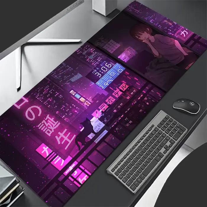 Tapis de souris rétro violet Neon City HD personnalisé
