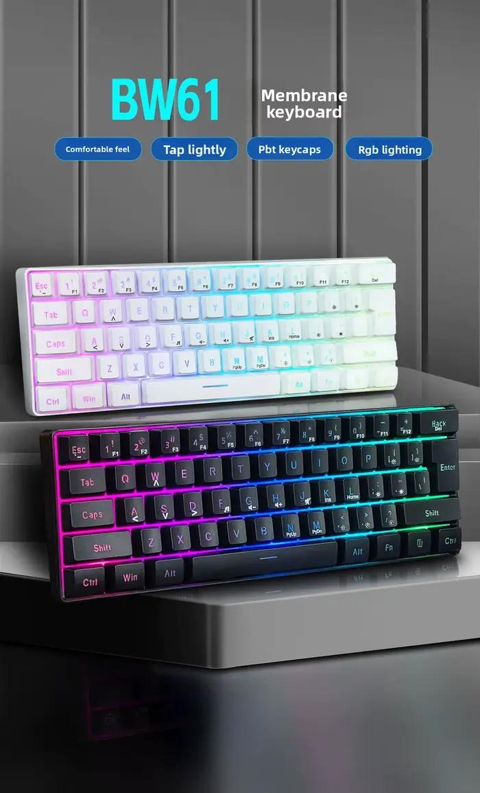 Clavier RGB Gamer 60% Ergonomique Mini PC Blanc