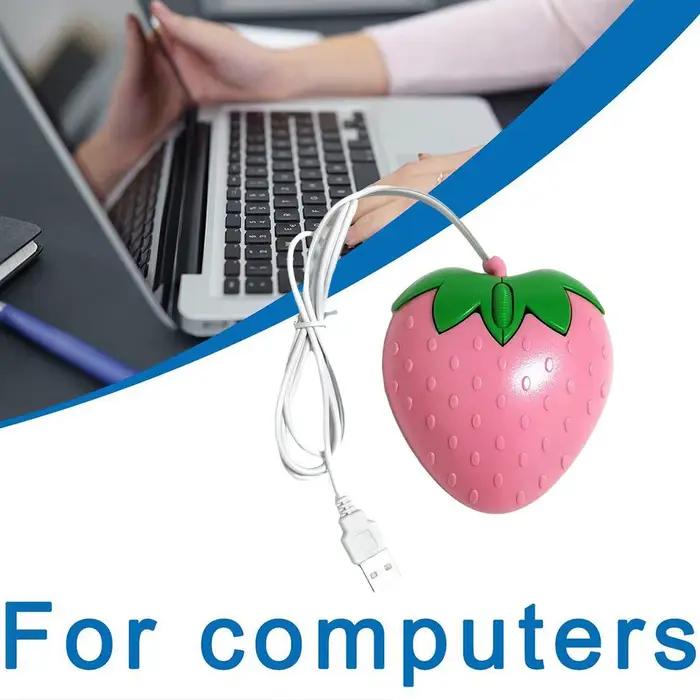 Souris filaire USB rose fraise ergonomique pour ordinateur de bureau et portable, design moderne pour gamer et professionnel, cadeau idéal pour filles