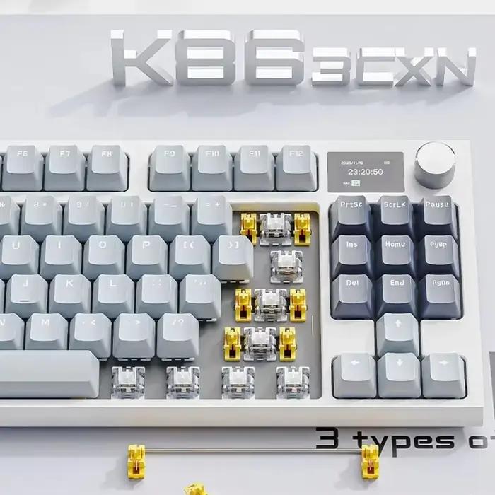 Clavier mécanique sans fil Attack Shark K86 - Support de joint de bouton en métal Écran TFT remplaçable à chaud Bluetooth/2.4G/USB-C