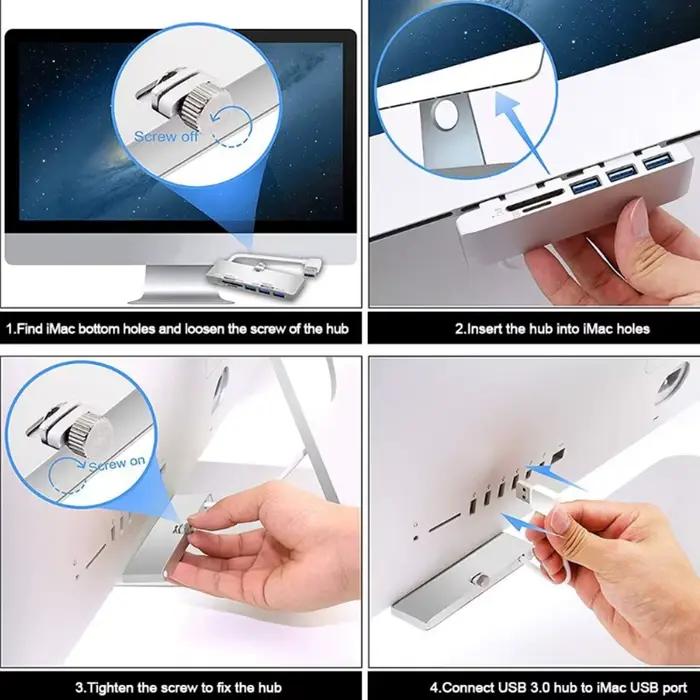 Hub USB 3.0 pour imac, répartiteur adaptateur USB 3 Ports avec lecteur de carte SD/TF