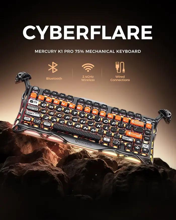 Clavier de jeu mécanique sans fil K1 Pro personnalisable compact avec joints en alliage d'aluminium et éclairage RVB pour gamer occasionnels et professionnels