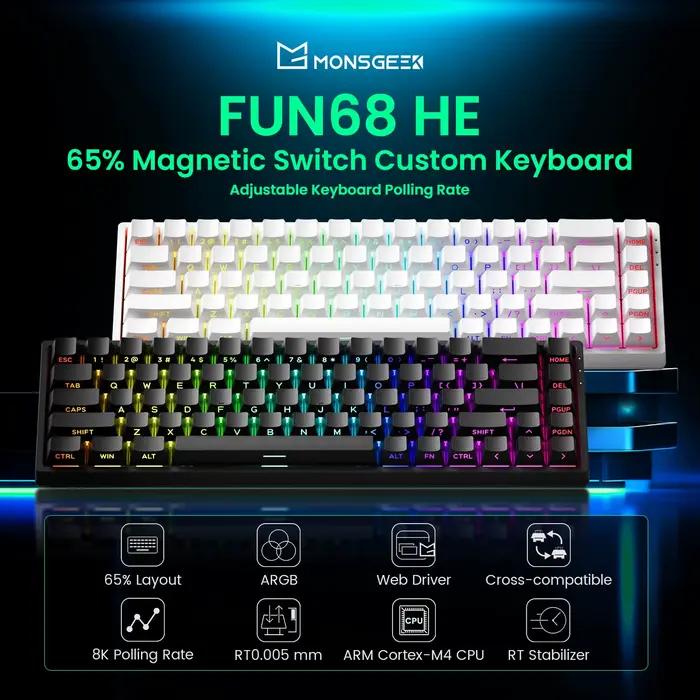 Akko MonsGeek FUN68 HE clavier magnétique 65% déclencheur rapide 0.005mm 8000Hz ARGB USB/clavier de jeu personnalisé sans fil pour Gamer