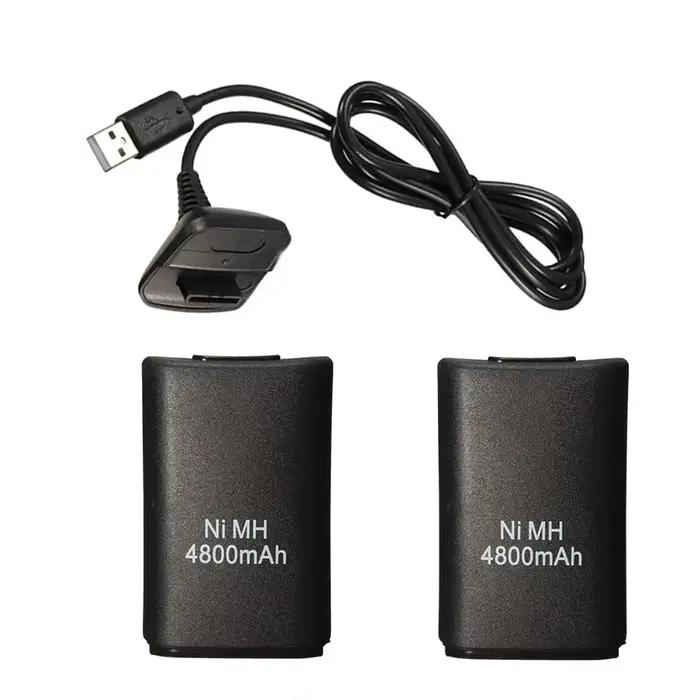 Batterie aste pour manette sans fil Xbox 360, câble de charge, 2 pièces