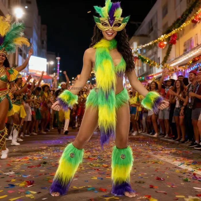Accessoires de costume de carnaval : cache-visage festif, gants, guêtres et écharpe pour déguisement de Mardi Gras et fête de fin d'année